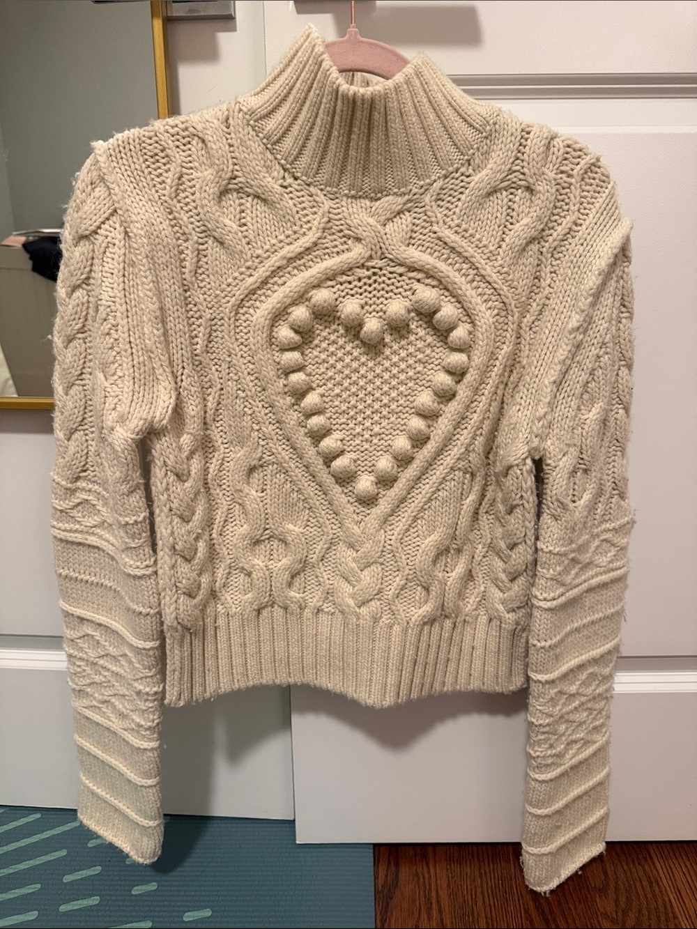 MaxMara Cream Cable-Knit Turtleneck with Heart Motif